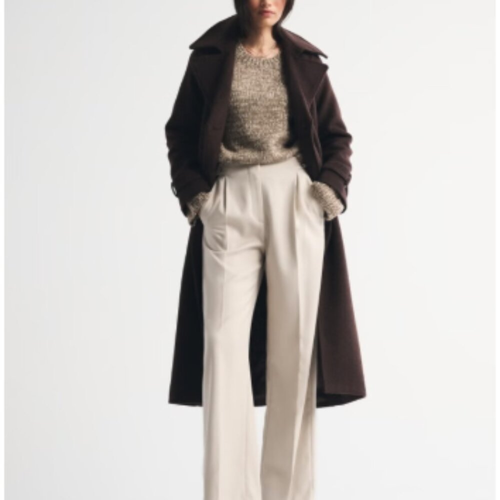 NWOT Abercrombie Curve Love Sloan Tailored Wide Leg Pant 28 Long Light Taupe